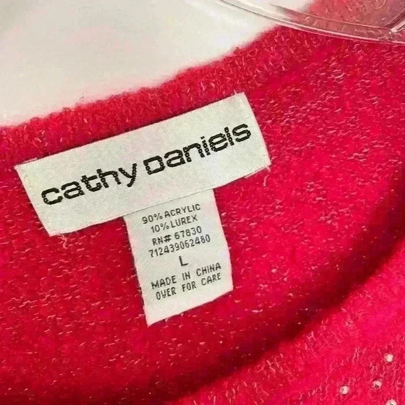 Cathy Daniels Plus Women Large RED MINI STUDS FANCY LONG Sleeve Sweater Holiday - Picture 8 of 8